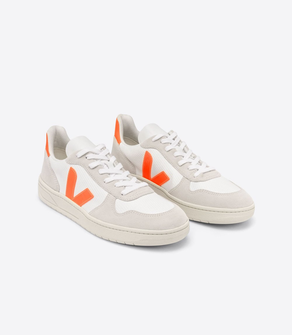 Veja Trainers Mens White/Beige/Orange - V-10 B-mesh - JAFG-43091